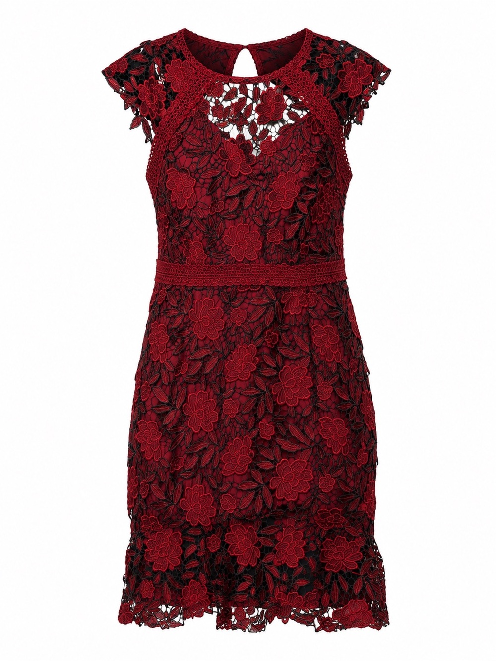 Lipsy Red Floral Lace Midi Dress with Keyhole Back - Picture 5 of 5